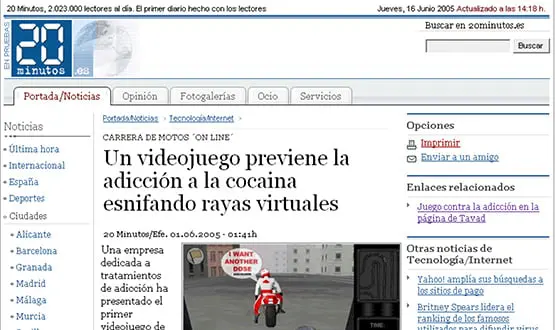 20minutos 160605 - Artículos de prensa sobre Tavad y la adicción a las drogas en Internet