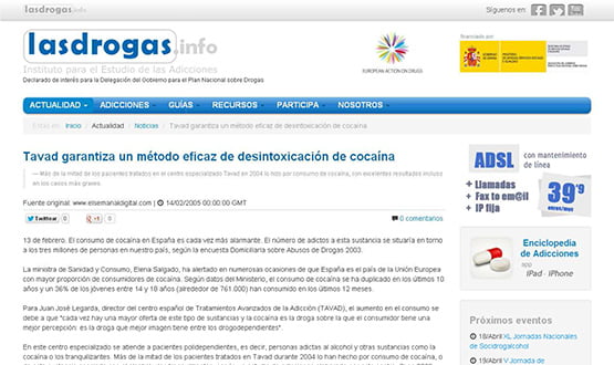 lasdrogasinfo - Artículos de prensa sobre Tavad y la adicción a las drogas en Internet