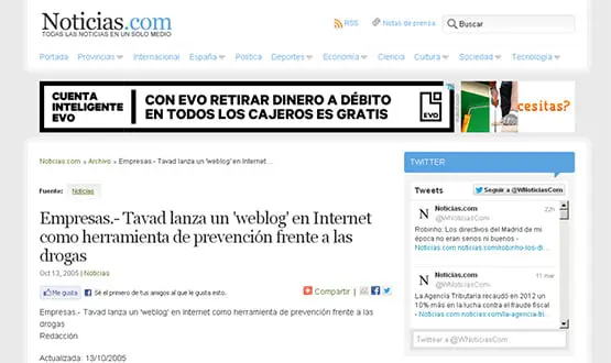 noticiascom - Artículos de prensa sobre Tavad y la adicción a las drogas en Internet